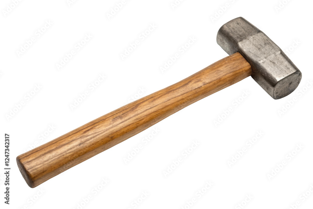 Heavy hammer on a wooden surface for crafting, cut out Heavy hammer on a wooden surface for crafting, cut out
