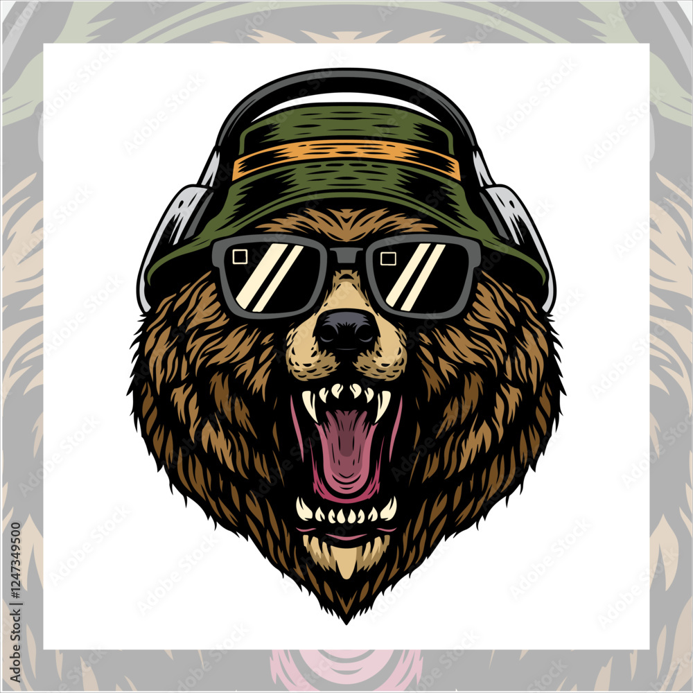 Fototapeta premium Bear head hipster esport mascot logo design