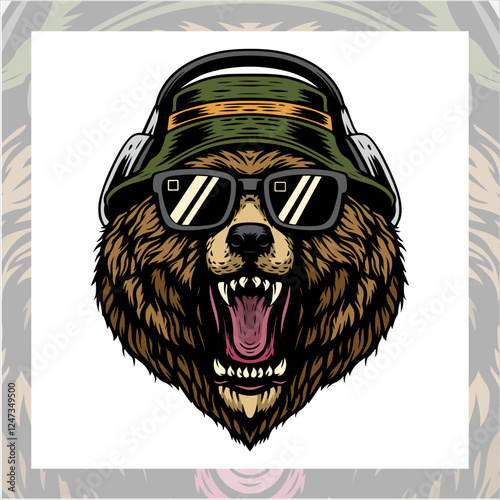 Bear head hipster esport mascot logo design