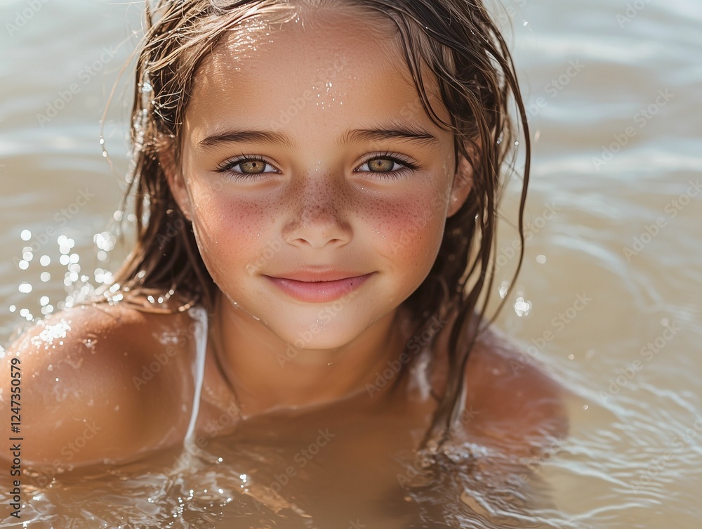 Obraz premium Beautiful Latina Teen Playing in Lake