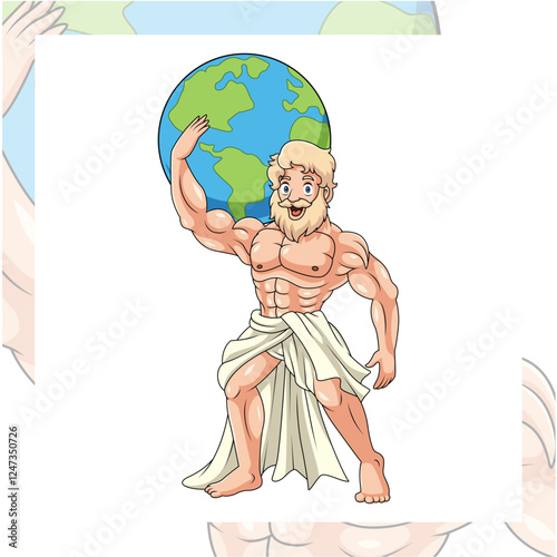 Cartoon atlas greek mythology isolated on white background