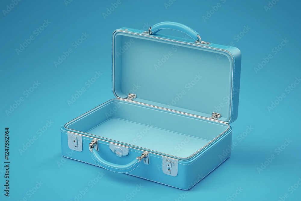 Opened 3D blue briefcase empty isolated on an blue background Opened 3D blue briefcase empty isolated on an blue background