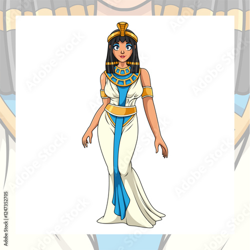 Cartoon mascot cleopatra greek mythology isolated on white background
