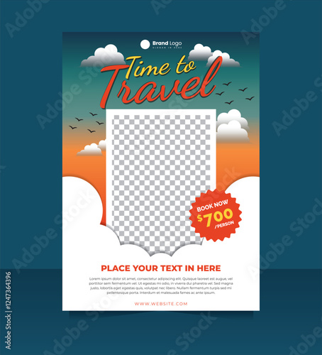 Travelling, tourism or summer holiday tour online marketing flyer