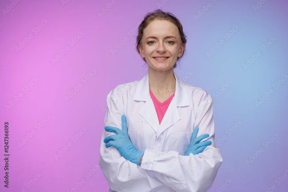 portrait of modern female doctor on neon background, modern medicine concept portrait of modern female doctor on neon background, modern medicine concept