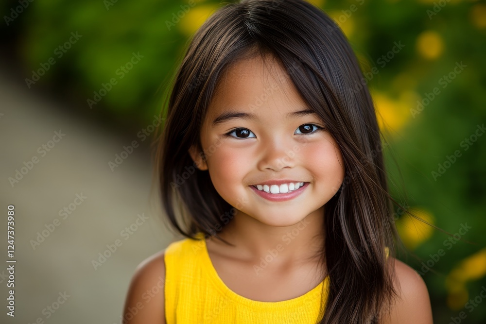 A young child with a joyful expression smiles brightly, their face slightly tilted. Soft lighting captures the cheerful mood against a pastel yellow backdrop A young child with a joyful expression smiles brightly, their face slightly tilted. Soft lighting captures the cheerful mood against a pastel yellow backdrop