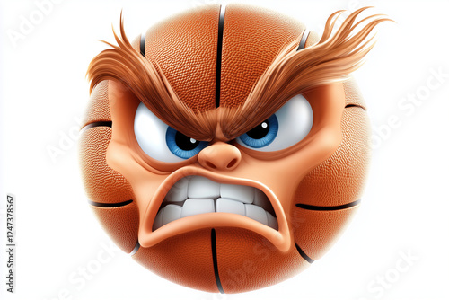 Cartoon-style angry basketball character with exaggerated facial features
