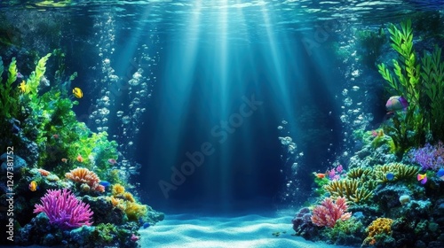 Wallpaper Mural Vibrant Underwater Coral Reef Scene with Sunlight Filtering Through the Ocean Surface Torontodigital.ca