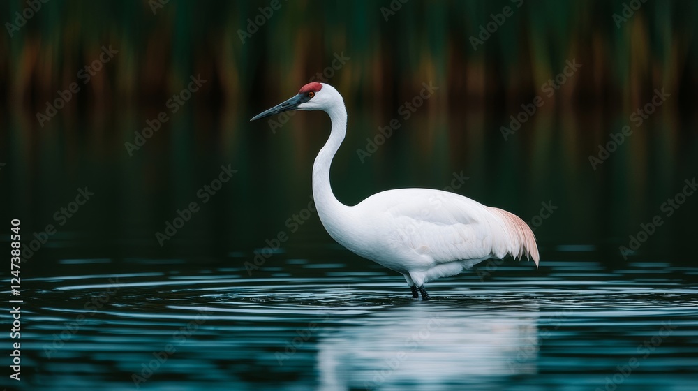 Fototapeta premium Majestic Crane in a Tranquil Japanese Garden Surrounded by Serene Water