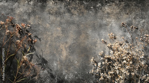 Wallpaper Mural A textured wall with dried flowers on both sides, creating a serene, natural aesthetic. Torontodigital.ca