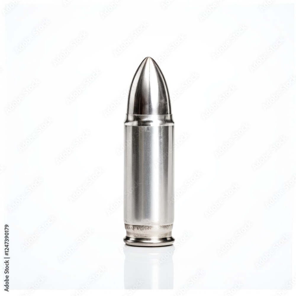 A silver bullet is sitting on a white background A silver bullet is sitting on a white background