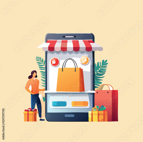 "E-Commerce & Online Shopping Illustration | Digital Marketplace & Shopping Experience | Vector Graphic