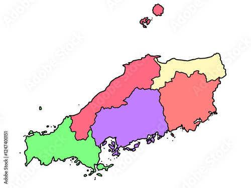 少しゆるい中国地図 色分け 西日本 カラフル