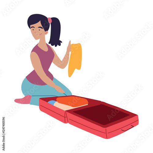 Woman Packing Clothes Illustration