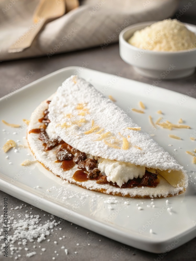 Expertly Folded Tapioca Sweet on a Standard Culinary Scale. Generative AI Expertly Folded Tapioca Sweet on a Standard Culinary Scale. Generative AI