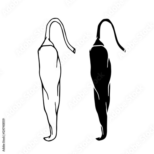 Line sketch, silhouette stamp of hot chili pepper pods. Vector graphics.
