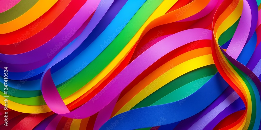 Obraz premium Vibrant Rainbow Ribbons Representing Pride Month Celebrations and Diversity in the LGBTQ Community Celebrations And Diversity in the LGBTQ Community. Symbol of Pride. Symbols of Unity and Love