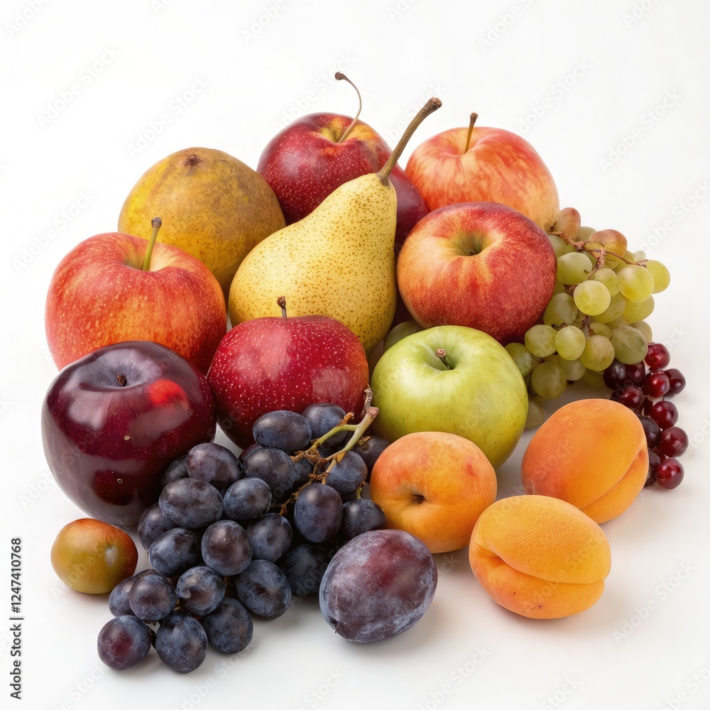 Fresh Assortment of Fruits on a White Background. Generative AI Fresh Assortment of Fruits on a White Background. Generative AI
