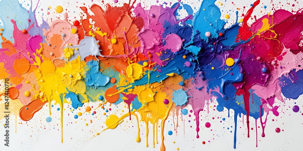 Fototapeta premium Vibrant Rainbow Splash Representing Pride Celebration With Bold Strokes And Energetic Flowing Paint Splashes. A Celebration Of Color And Joy. A Bold Colorful Canvas Design. A Colorful Multi-Tone