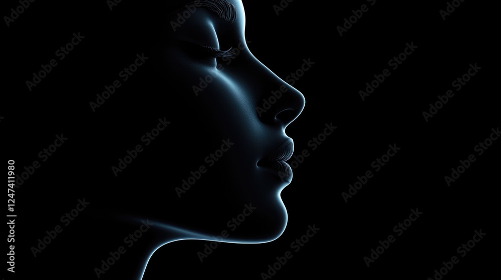 A serene image of a profile silhouette with soft lighting highlighting facial contours A serene image of a profile silhouette with soft lighting highlighting facial contours