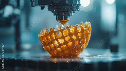 3D printer creating orange lattice sphere