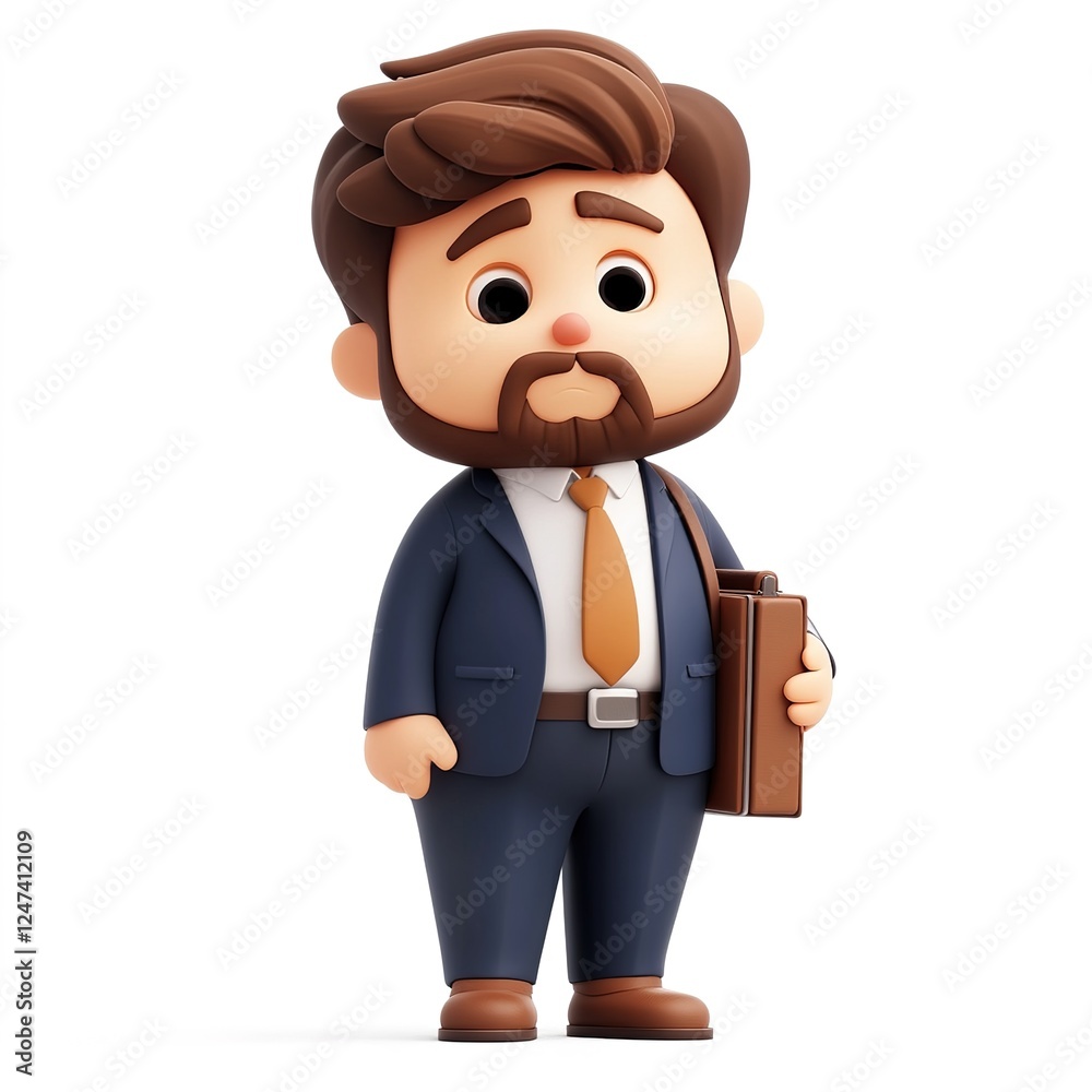 3d cartoon illustration upset businessman wearing business suit and necktie holding small suitcase on white background 3d cartoon illustration upset businessman wearing business suit and necktie holding small suitcase on white background