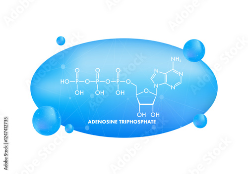 Adenosine Triphosphate Chemical Formula Floating on Blue Scientific Background