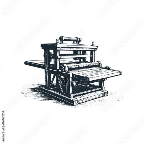 Old Gutenberg Printing Press – Black White Vector Illustration