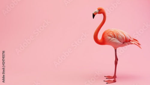 Graceful Flamingo Against a Soft Pink Backdrop, Ideal for Promoting Animal Conservation, Resorts, and Tourism Ideas photo