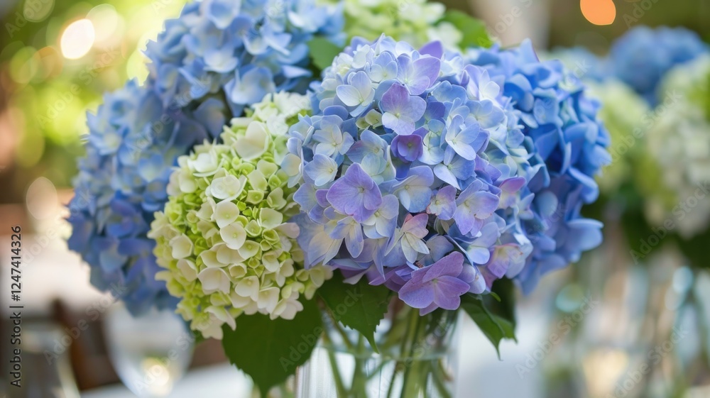 Vibrant blue and white hydrangeas in bloom for elegant floral decor Vibrant blue and white hydrangeas in bloom for elegant floral decor