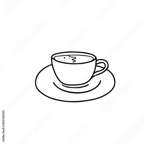 Coffee Cup isolated on white background. Black and white Hand drawn illustration of Americano in Doodle style. Ideal for beverage branding, cafe menu and graphic design projects.