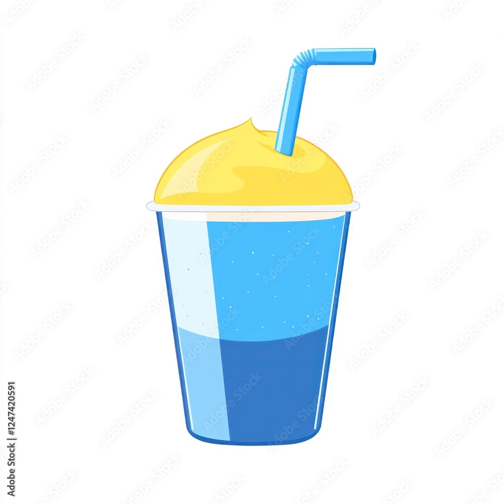 Blue smoothie with cream topping and straw on white. Refreshing summer drink Blue smoothie with cream topping and straw on white. Refreshing summer drink