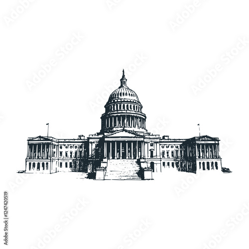 US Capitol Hill Building – Black and White Icon Vector and Illustration