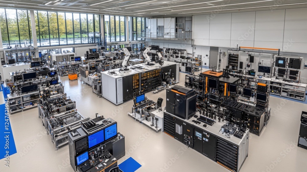 Naklejka premium Modern High-Tech Laboratory Workspace Filled With Advanced Equipment and Machinery for Research