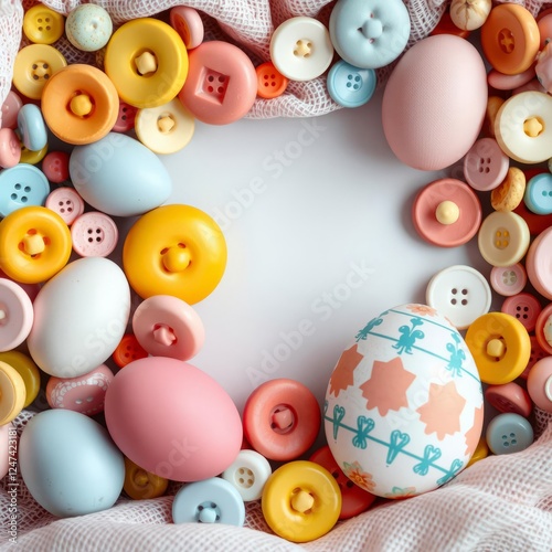 Easter crafting frame with pastel colors a creative frame made of pastel-colored buttons easter eggs and soft fabric ideal for spring and easter-themed projects easter border border easter spring deco photo