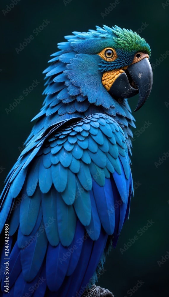Obraz premium Deep cobalt blue parrot feathers, intricate detail, macro, fine detail, blue