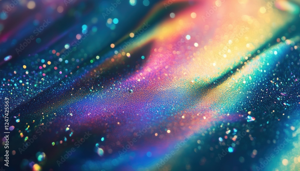 Fototapeta premium Field Painting Featuring Holographic Texture Infused With Rainbow Stains; A Vibrant And Mesmerizing Artwork Displaying Unique Visual Elements.