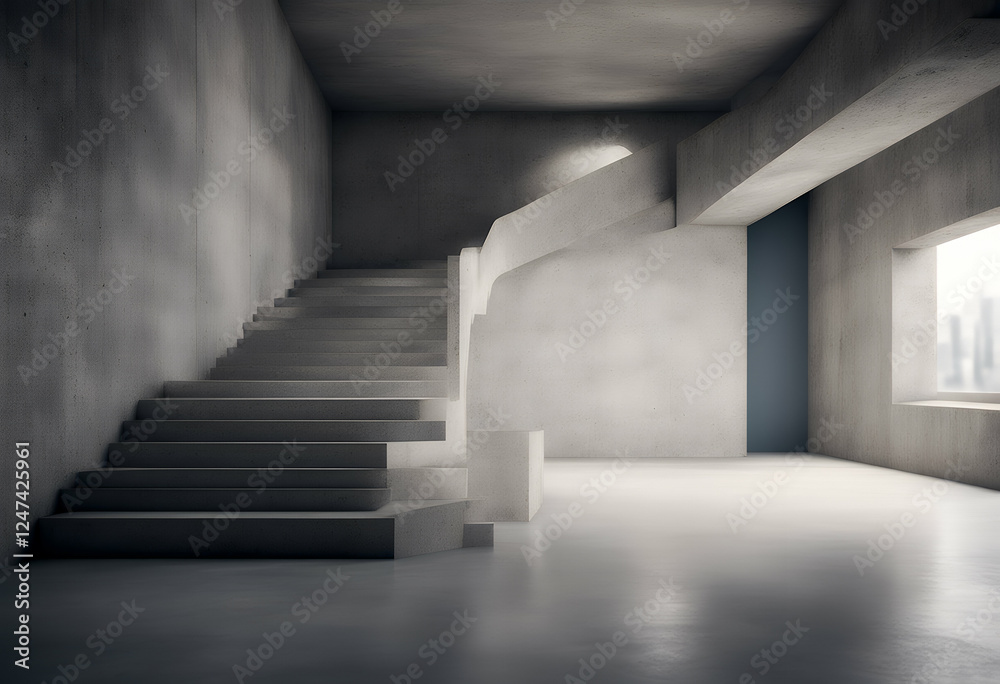 Fototapeta premium side interior room illustration wall 3d industrial template abstract stairs background concrete empty lighting modern with and