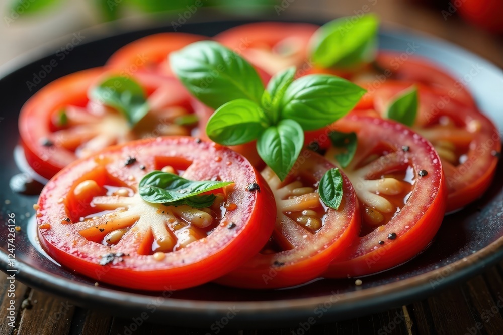 Sliced tomatoes, mozzarella, basil leaves, balsamic glaze , Mediterranean, simple Sliced tomatoes, mozzarella, basil leaves, balsamic glaze , Mediterranean, simple