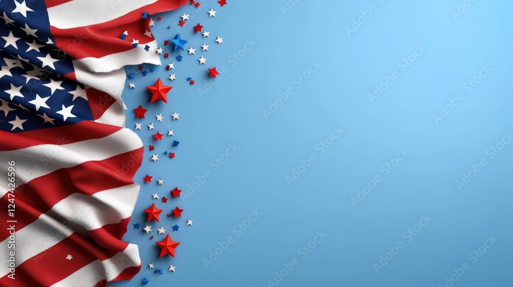Fototapeta premium Independence day celebration with american flag and stars digital art festive environment vibrant