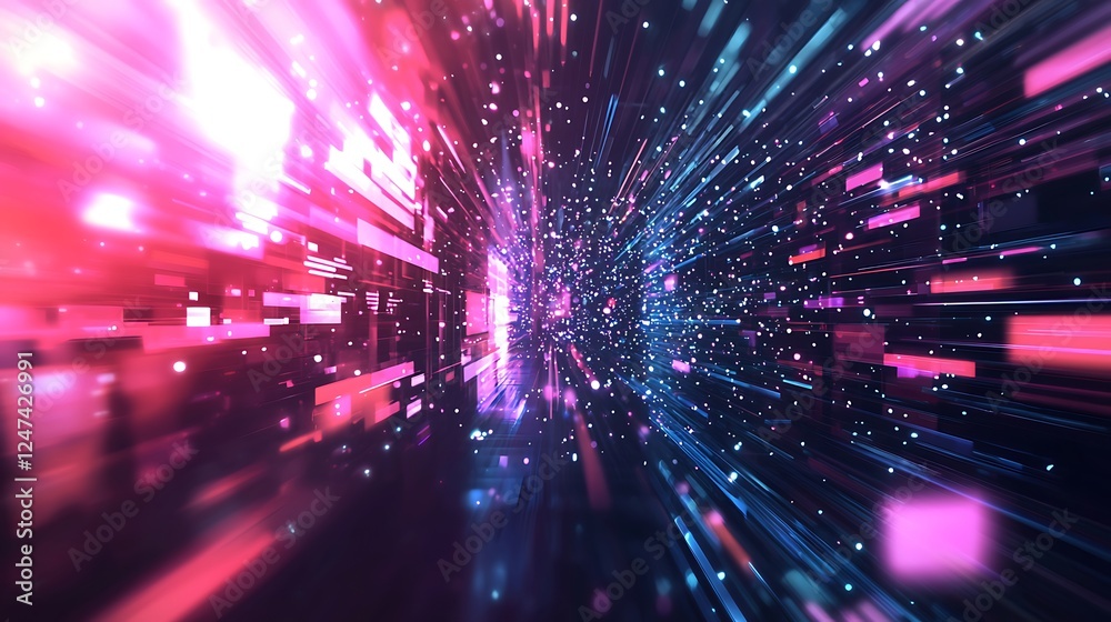 Fototapeta premium Abstract high-speed technology POV motion blur, depicting digital advancements and future tech concepts in an urban setting