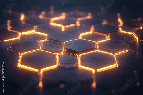 Glowing hexagonal patterns resembling honeycomb structure