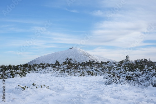 Fototapeta Naklejka Na Ścianę i Meble -  Śnieżka Mountain climbing in Poland. Photography of nature, mountain architecture, snow and mountains.