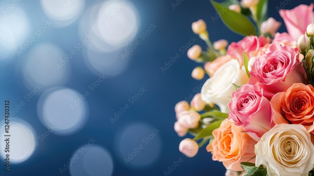 Colorful bouquet of roses and flowers against bokeh background Colorful bouquet of roses and flowers against bokeh background