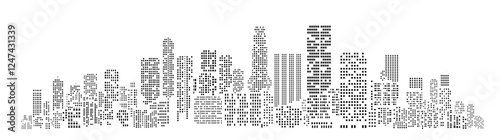 black and white city silhouette without background	