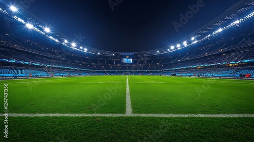 Illuminated Stadium Night Soccer Field Green Grass