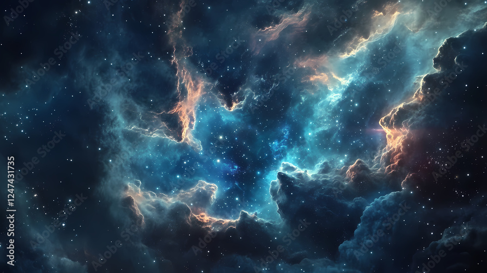 Fototapeta premium Mystical blue unicorn in a cosmic nebula. Celestial Mythology. Illustration