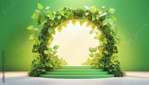 Green 3d round floral podium. 