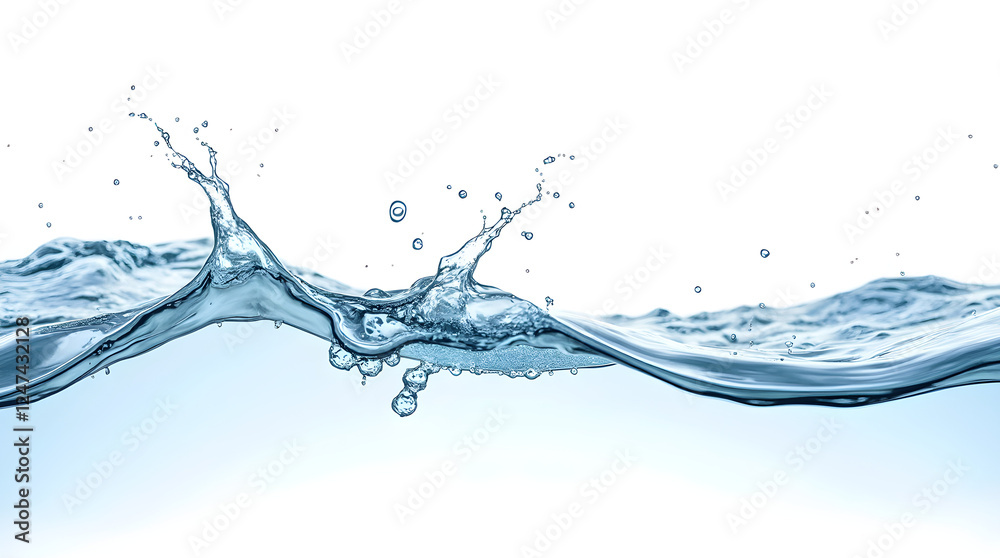 Water Splash Stock Photo: Clean Blue Liquid Wave with Bubbles on White Background - Fresh, Transparent, Motion, Nature, Hydration Water Splash Stock Photo: Clean Blue Liquid Wave with Bubbles on White Background - Fresh, Transparent, Motion, Nature, Hydration