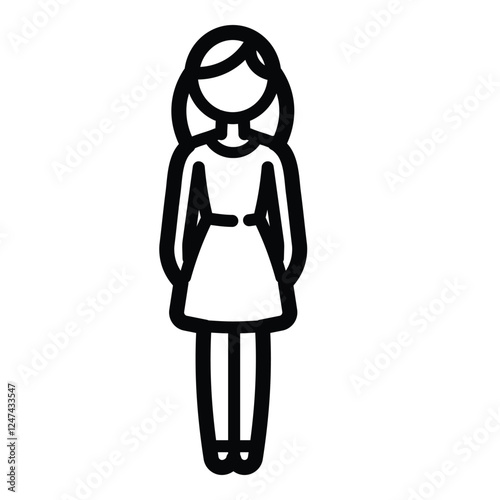 Stylish Woman Silhouette Outline Icon Isolated On White Background